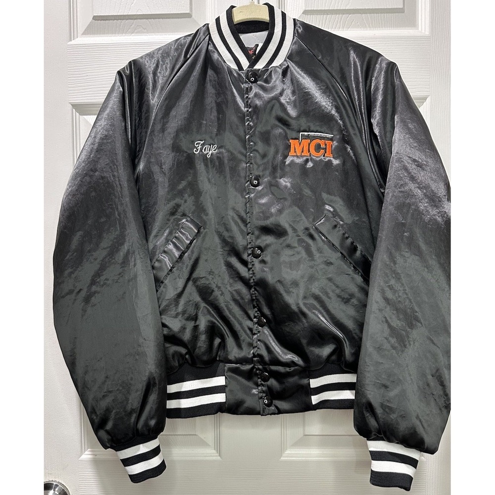 Vintage‎ MCI Women's Small Satin Bomber Jacket Retro Pla-Jaq By Dunbrooke